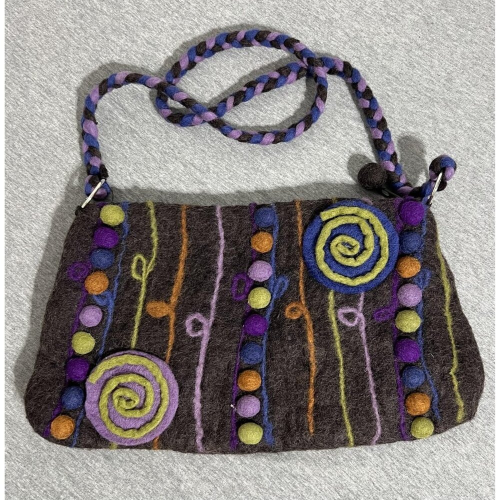 Wool‎ Felt Shoulder Bag Womens Rising Tide Multicolor Spiral Boho Purse Nepal